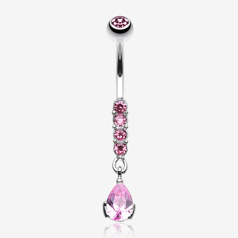 Sparkly Gem Droplet Belly Ring-Light Pink