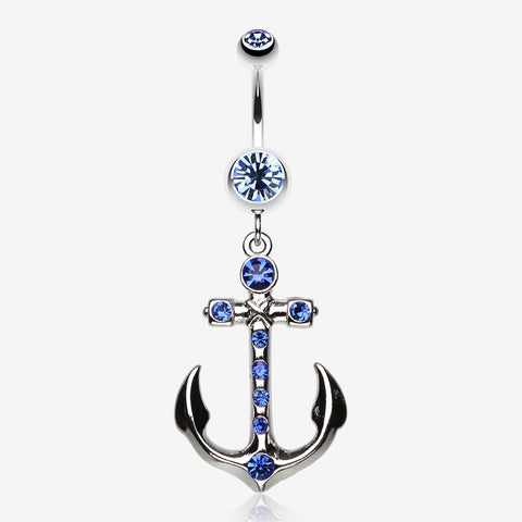 Jeweled Anchor Belly Ring-Blue