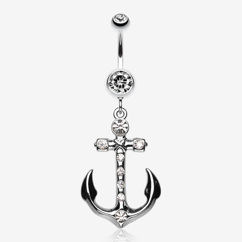 Jeweled Anchor Belly Ring-Clear Gem