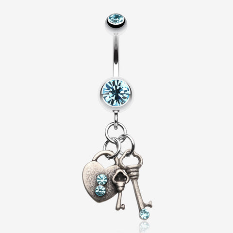 Love Lock Down Belly Button Ring-Aqua