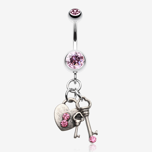 Love Lock Down Belly Button Ring-Light Pink