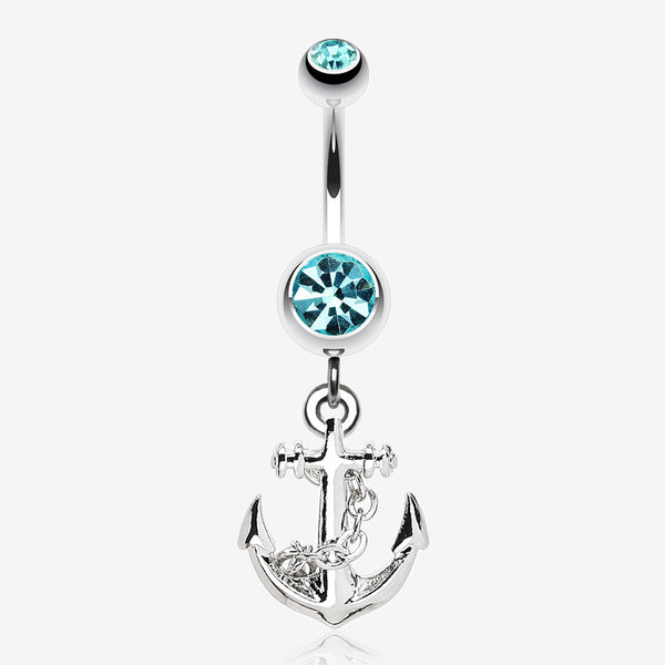 Classic Anchor Dangle Belly Ring-Aqua