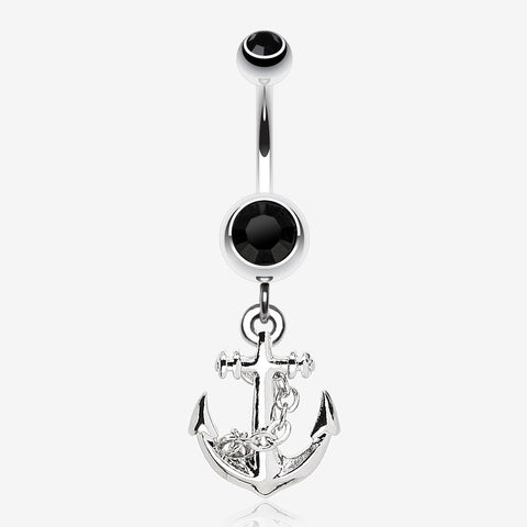 Classic Anchor Dangle Belly Ring-Black