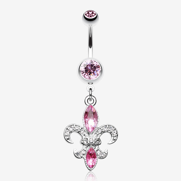 Classic Fleur de Lis Belly Ring-Pink