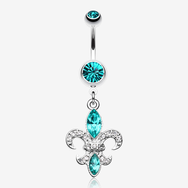 Classic Fleur de Lis Belly Ring-Teal