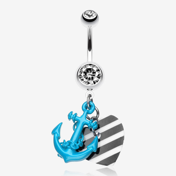 Vibrant Anchor Nautical Heart Belly Ring-Blue