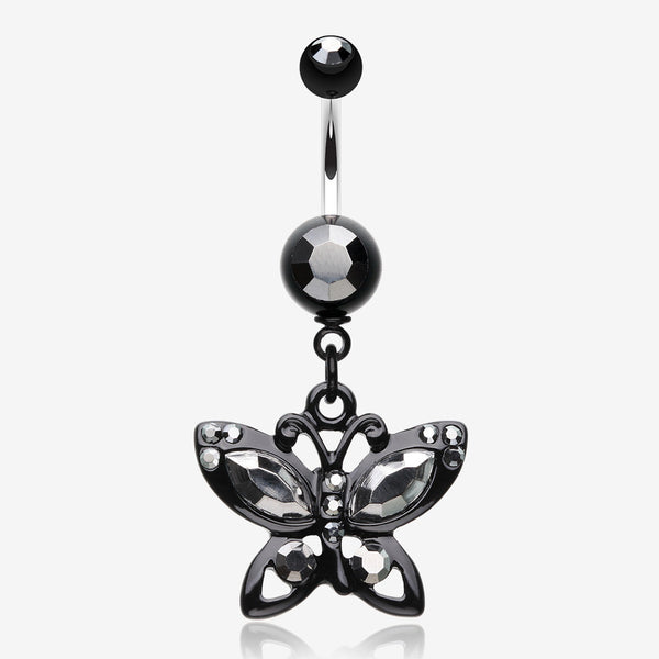 Blackline Butterfly Sparkle Belly Ring-Hematite