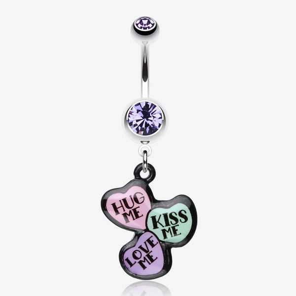 Triple Heart Statement Belly Ring-Tanzanite