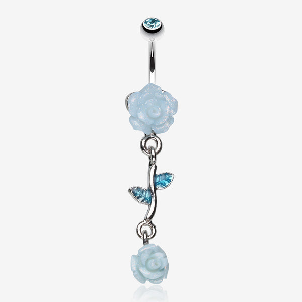 Shimmering Rose Vine Belly Ring-Aqua