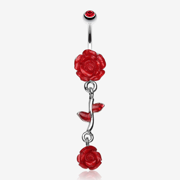 Shimmering Rose Vine Belly Ring-Red