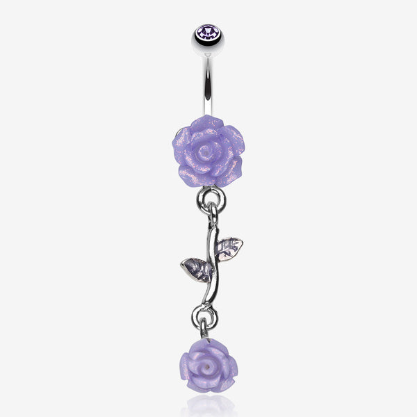 Shimmering Rose Vine Belly Ring-Tanzanite