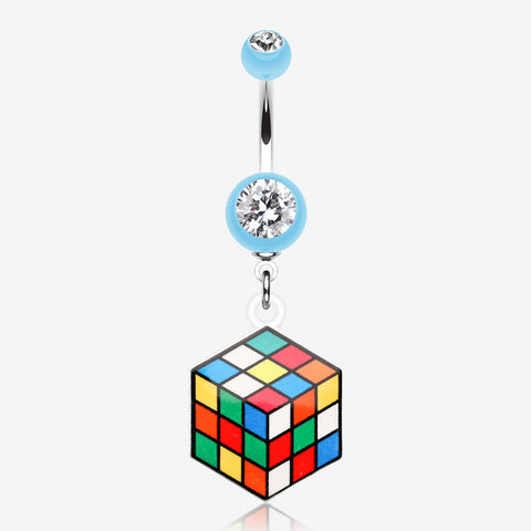 Retro Rubix Cube Belly Button Ring-Light Blue