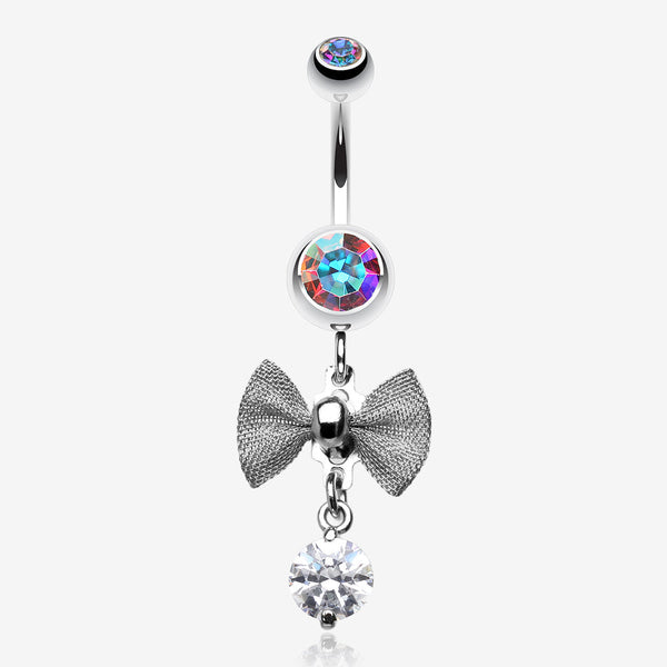 Dainty Bow Gem Sparkle Belly Ring-Aurora Borealis