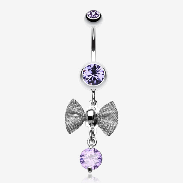 Dainty Bow Gem Sparkle Belly Ring-Tanzanite