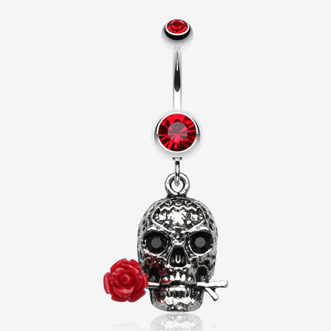 Skull Rose Beauty Belly Ring-Red