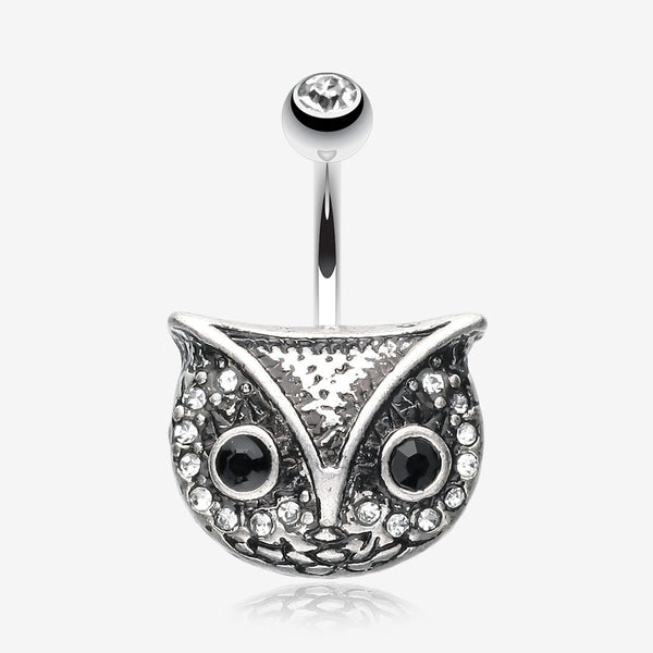 Vintage Owl Belly Button Ring-Black