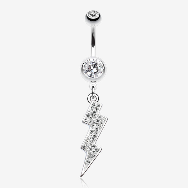 Lightning Bolt Radiance Belly Button Ring-Clear Gem