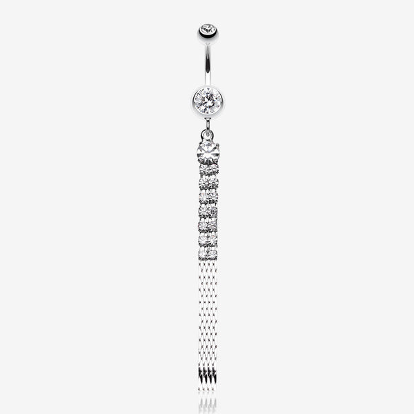 Sparkling Gem Chain Tassel Belly Ring-Clear Gem