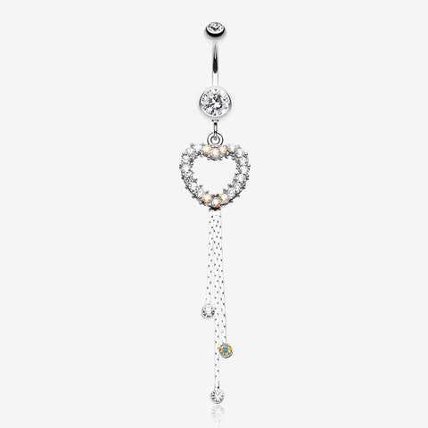 Classy Heart Cascading Belly Button Ring-Clear Gem