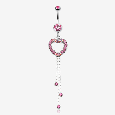 Classy Heart Cascading Belly Button Ring-Light Pink