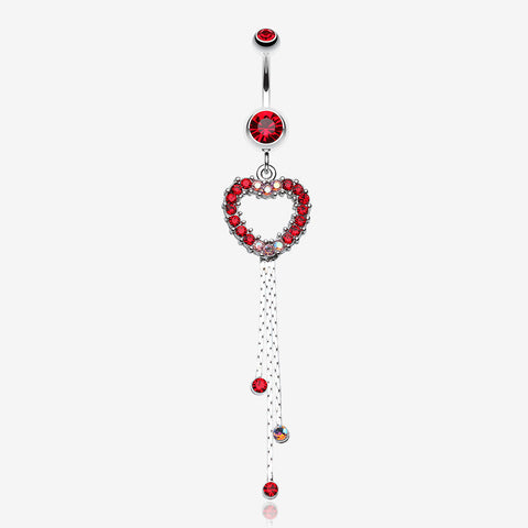 Classy Heart Cascading Belly Button Ring-Red