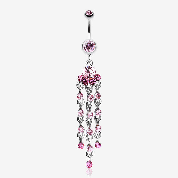 Shimmering Chandelier Belly Ring-Light Pink