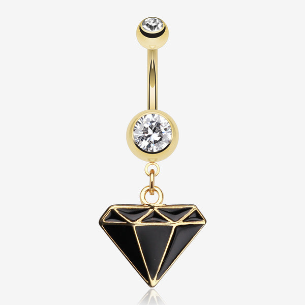 Golden Diamond Cut Belly Ring-Black