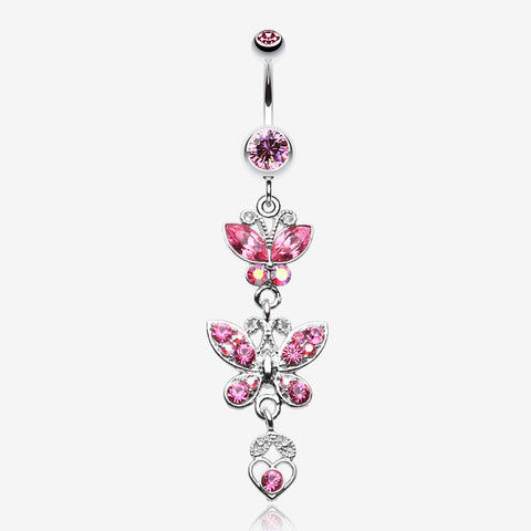 Jeweled Butterflies Belly Button Rings-Light Pink