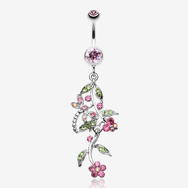 Romantic Vines with Flowers Belly Button Rings-Light Pink