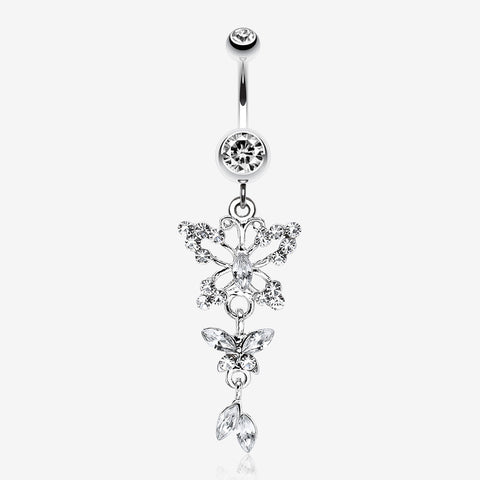 Glam Butterfly Fall Fancy Belly Ring-Clear Gem