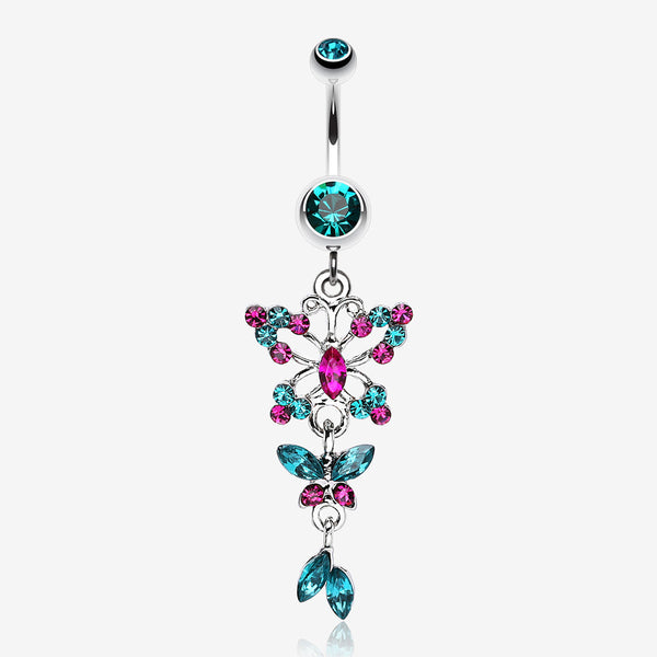 Glam Butterfly Fall Fancy Belly Ring-Teal