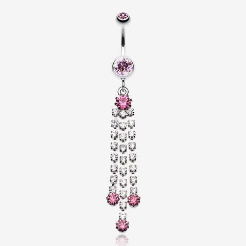 Cascading Sparkle Belly Button Ring-Light Pink