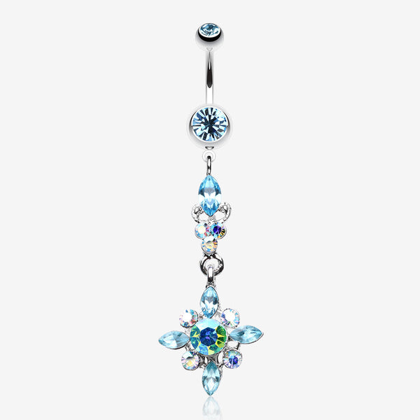 Dangling Shine Drops Belly Button Ring-Aqua