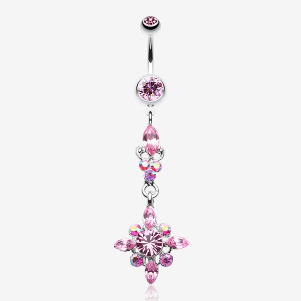 Dangling Shine Drops Belly Button Ring-Light Pink