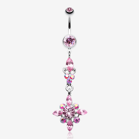 Dangling Shine Drops Belly Button Ring-Light Pink