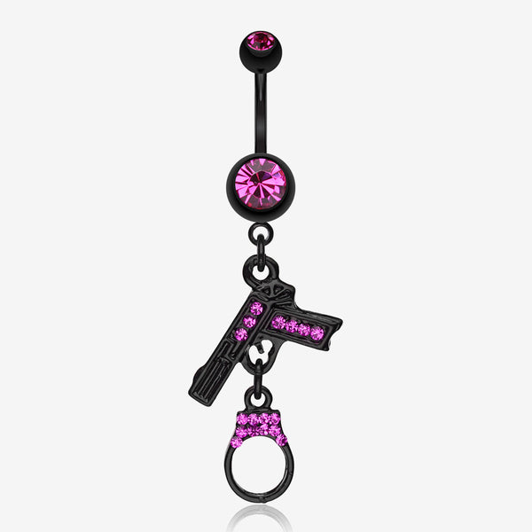 Blackline Handgun & Cuff Sparkle Belly Ring-Fuchsia