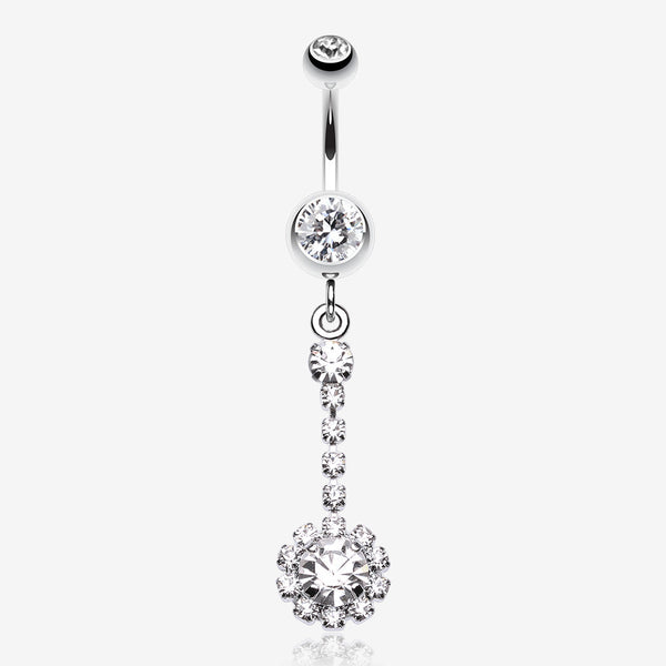 Dangling Gem Drop Belly Button Ring-Clear Gem