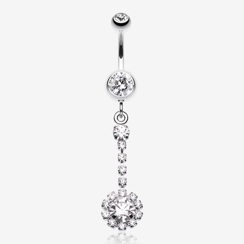 Dangling Gem Drop Belly Button Ring-Clear Gem