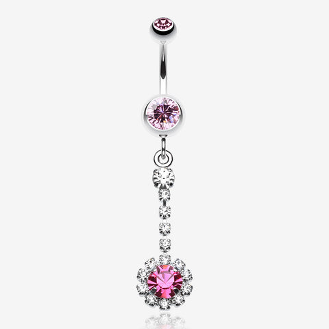 Dangling Gem Drop Belly Button Ring-Light Pink