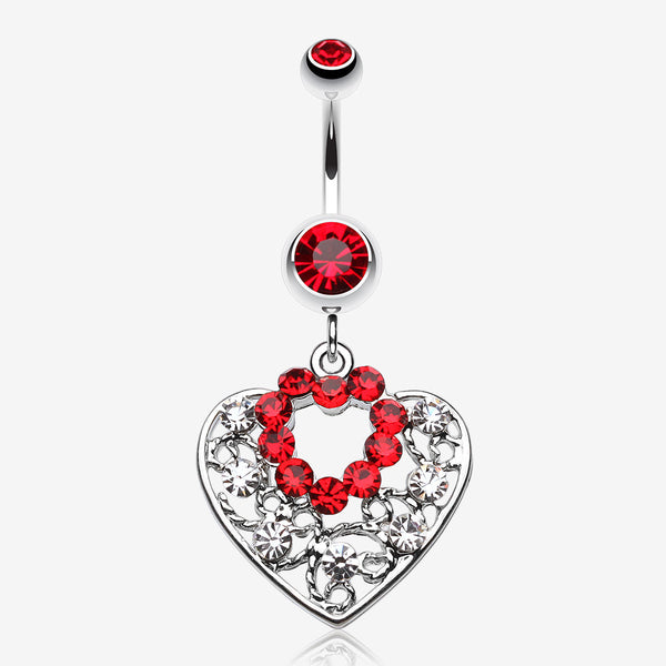 Sparkling Precious Heart Belly Button Ring-Red