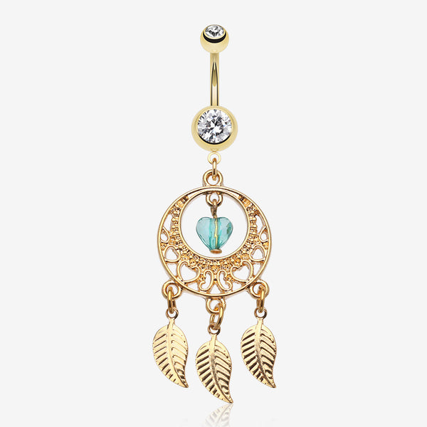 Golden Heart Dream Catcher Belly Ring-Clear Gem