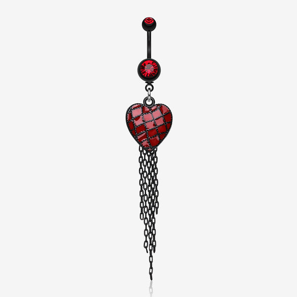 Blackline Red Heart Chain Tassel Belly Ring-Red