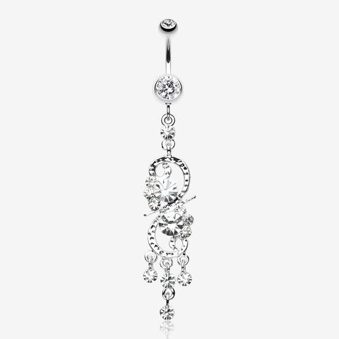 Glistening Chandelier Belly Button Ring-Clear Gem