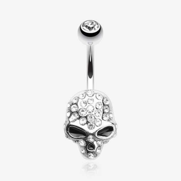 Death Skull Mask Belly Button Ring-Clear Gem