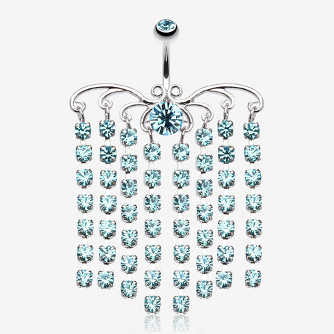 Sparkling Curtain Chandelier Belly Ring-Aqua