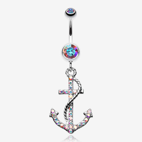 Glistening Gem Anchor Dock Belly Button Ring-Aurora Borealis