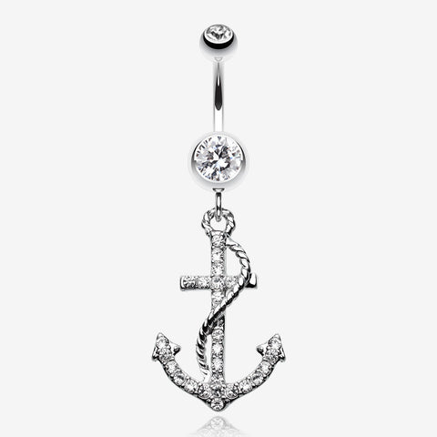 Glistening Gem Anchor Dock Belly Button Ring-Clear Gem