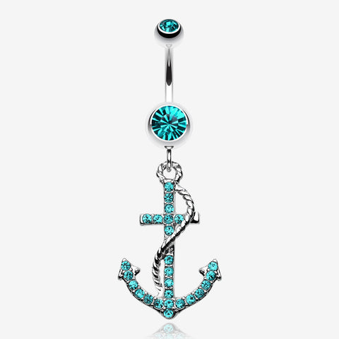 Glistening Gem Anchor Dock Belly Button Ring-Teal