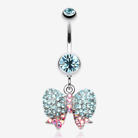 Lovely Sparkle Bow-Tie Belly Button Ring-Aqua