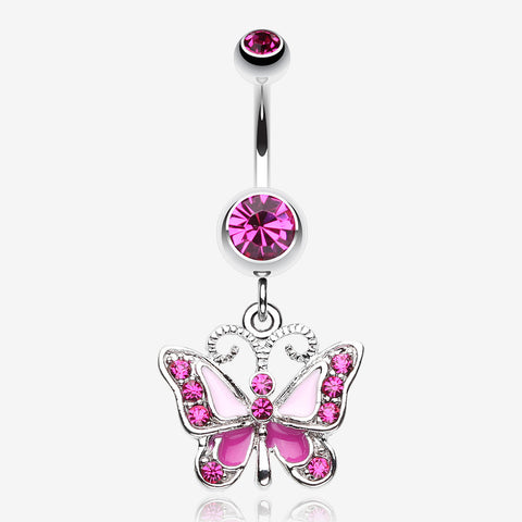 Butterfly Delight Belly Button Ring-Fuchsia